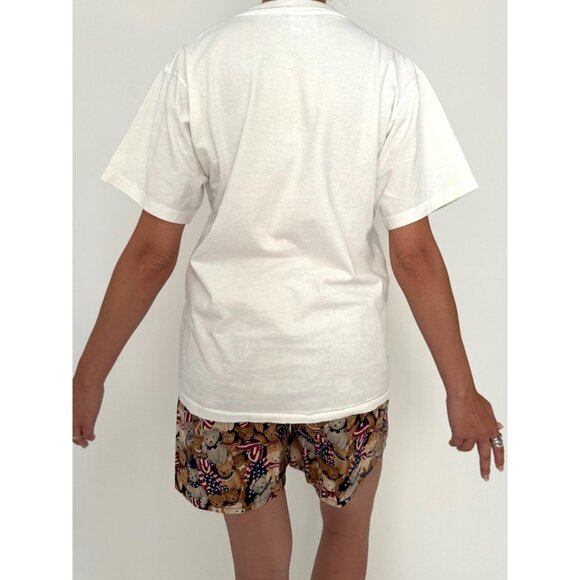 90s vintage teddy bear print USA patriotic tshirt mini shorts matching coord set - Picture 4 of 9